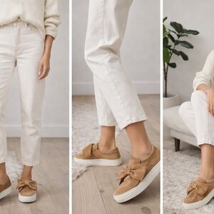 J/Slides NYC Tan Suede Bow Platform Sneakers Women’s Size 9 Slip On